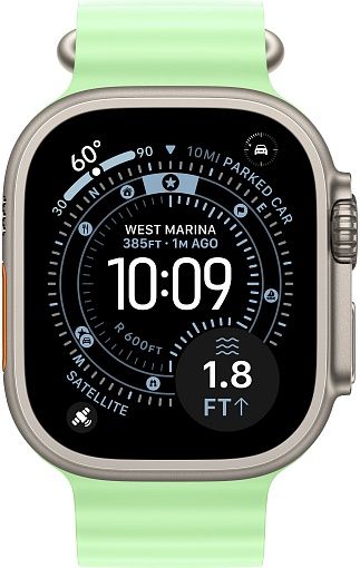 Apple Watch Ultra 3 (2025) 49mm Natural Titanium Case with Neon Green Ocean Band